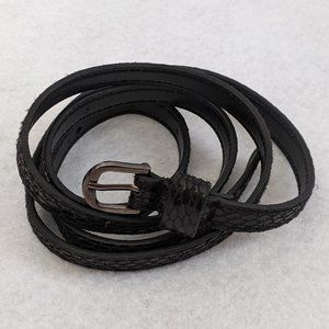 Faux Snakeskin Black Patent Leather Skinny Belt, 38 inches